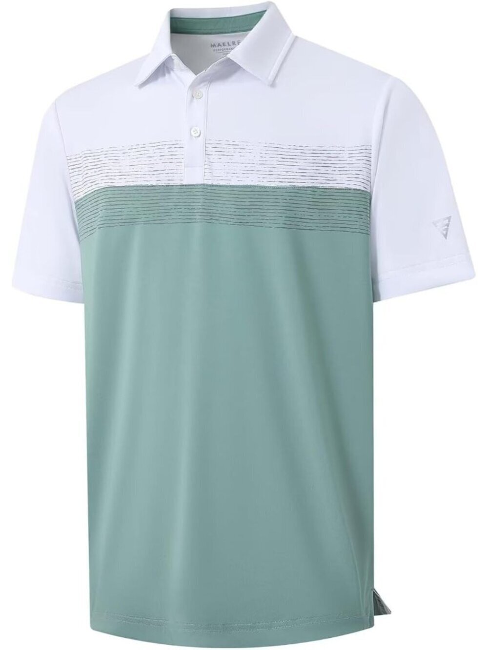 Men A- Beryl Green Dry Fit Polo Shirt Color Block Chest Print Moisture Wick